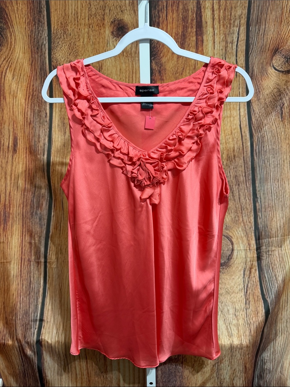 Spense Shiny Ruffle Neckline Sleeveless Top Size XL